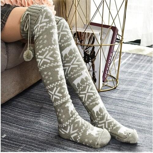 Warm Christmas Stockings Women Knitted High Over The Knee Socks Lady Casual Cotton Knitwear Thick Long Socks Winter Wholesale
