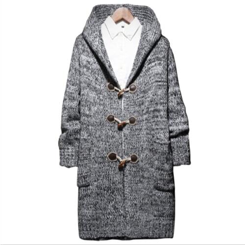 M-5xl 2020 Autumn New Button Long Sweater Hooded Cardigan Coat Mens Jacket Plus Fertilizer 5xl Horn Buckle Decoration Sweaters