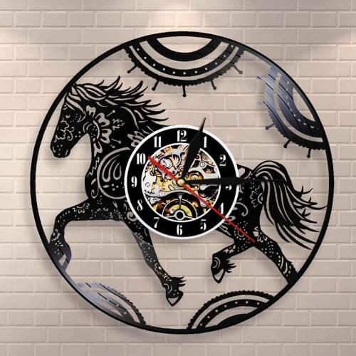 Mandala Zentangle Horse Wall Art Floral Mandala Horse Clock Equestrian Wall Clock Animals Vinyl Record Decorative Wall Watch