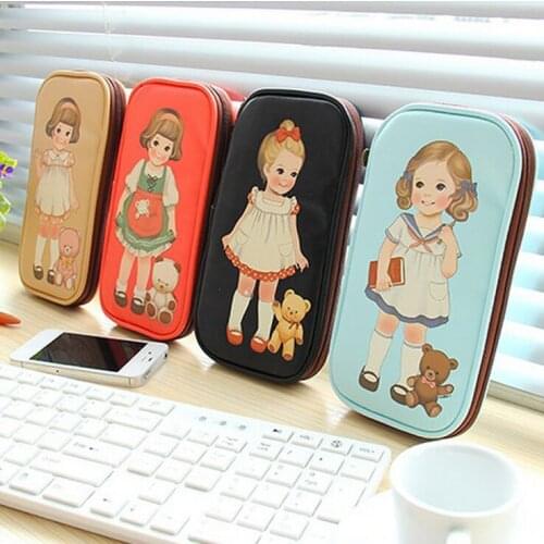 Kawaii Doll Cartoon Pencil Case Multifunction Pencil Bag Leather Pen Case Cosmetic Bag