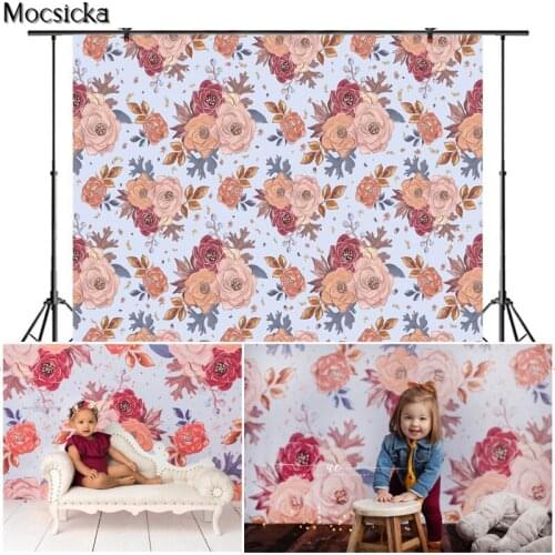 Mocsicka Flowers Repeat Photography Background Hand Drawn Style Rose Flower Backdrop Child Portrait Decoration Props Studio