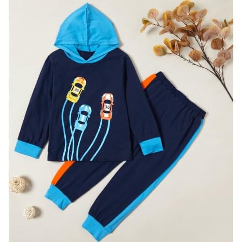 PatPat Trendy Car Race Print Sweatshirt and Pants Set