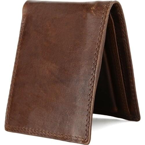 Men Wallet Crazy Horse Leather Wallet Genuine Leather Vintage Card Holder Coin Purse Coin Pocket Wallets Mens Purse
