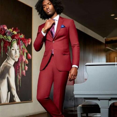 2021 Burgundy Formal Men Suit Slim Fit Groom Tuxedo Best Man Blazer For Wedding Prom Tuxedo Costume Homme Suits For Men 2 Piece