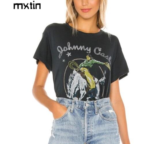 MXTIN 2021 Summer Vintage Horse Rid Print T Shirt Women Fashion Casual Tops Tees O Neck Female Harajuku Ladies T-Shirt Top