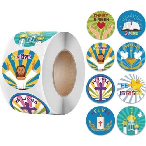 500pcs Easter Roll Stickers for Kids Easter Theme Stickers 1.5 inch Self-Adhesive Round Stickers for Party Decoration