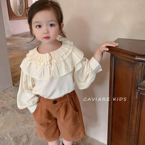 2021 New Stlye Girls Ruffles Shirt Cotton Linen Autumn Full sleeve Fashion Kids top 1-7 year MY201