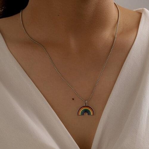 New Cute Minimalist Hip Hop Rainbow Pendant Necklace Rock Personality Punk Jewelry Necklace Unisex