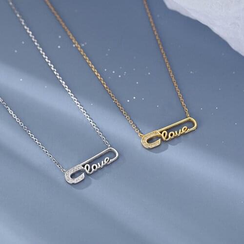 VENTFILLE 925 Sterling Silver Letter Pin Necklace for Women Micro-Inlaid Zircon Simple Temperament Choker Light Luxury Jewelry