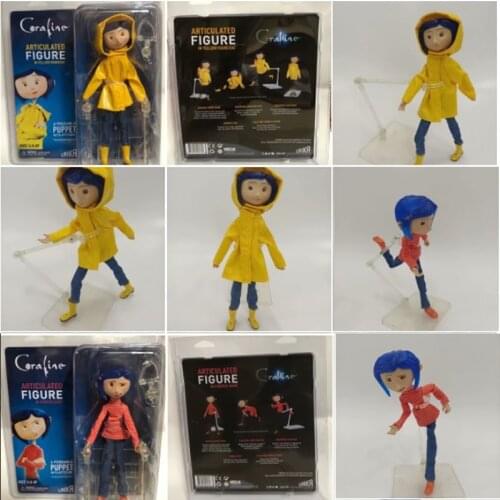 NECA Coraline Figure Striped Shirt Yellow Raincoat The Secret Door Christmas Gift Birthday Decoration Doll Toys 18cm