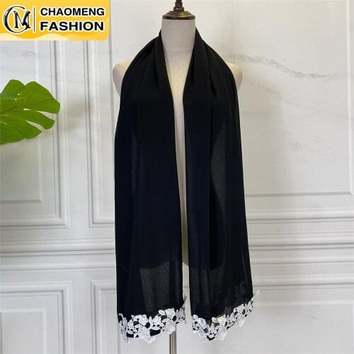 Scarf Mujer Abaya Dubai Islam Saudi Arabia Chiffon Stitching Lace Muslim Casual Hijab Caps Turban Headscarf Foulard Femme Shawl