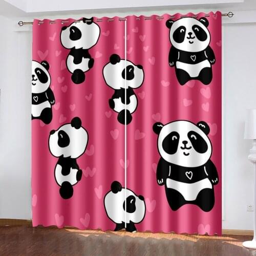 Cute Panda Dog Animal 3D Pattern Printing Bedroom Living Room Shade Custom Curtain Set Bedroom with Hook Accessories