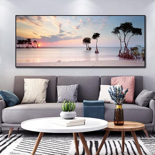 Modern Beach Dusk Seascape Picture Print on Canvas Painting Home Decor Coastline Posters Wall Art Pictures for Living Room Decor