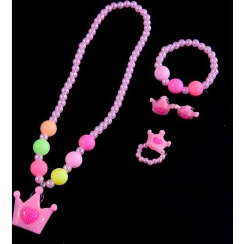 UDDEIN Pink Heart Cross Pearl Earrings Ring Bracelet Necklace Pack Child Collar Fashion Beads Cute Cartoons Jewelry Sets Girls