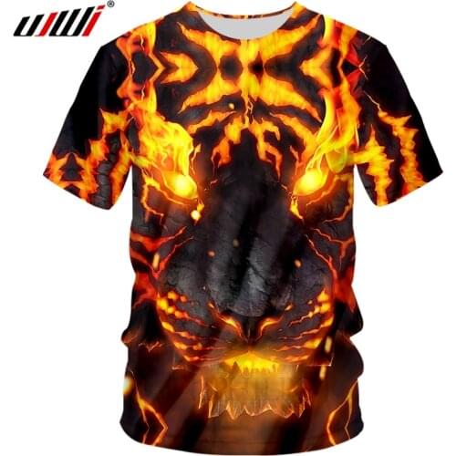 UJWI 3d Men Flame tiger eyes Blouses Animal Printed Hip Hop Short Sleeve O Neck Tee Shirt 7XL Dropshipping
