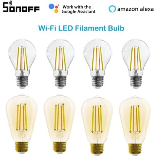 New SONOFF 7W Smart WIFI filament bulb E27 lamp B02F-ST64/B02-F-A60 LED Light works with ewelink APP and Google Assistant Alexa