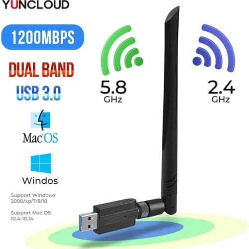 USB wifi Cards 1200Mbps Wireless 5G Adapter Dual Band LAN Ethernet Network Card Wifi Dongle Free Driver