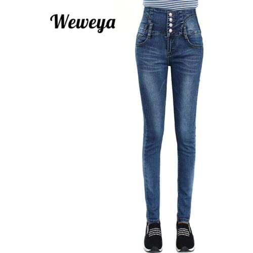 Weweya Women High Waist Jeans Woman Elastic Skinny Denim Jeans Sexy Slim Trousers Woman Denim Pencil Pants Plus Size