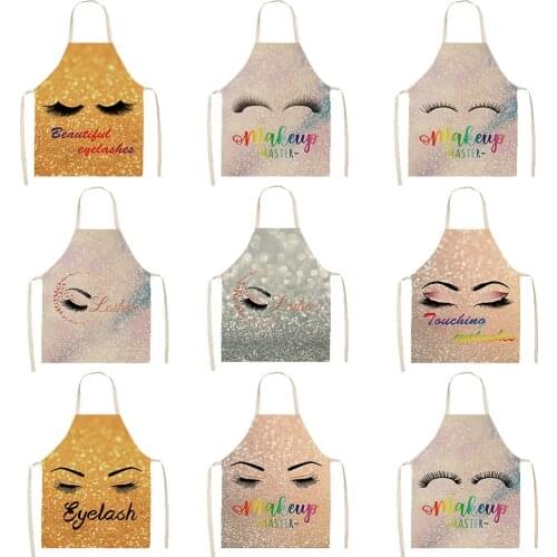 Eyelash Women Kitchen Aprons Waterproof Cooking oil-proof Cotton Linen Antifouling Chef Apron Cleaning 68*55cm 0060