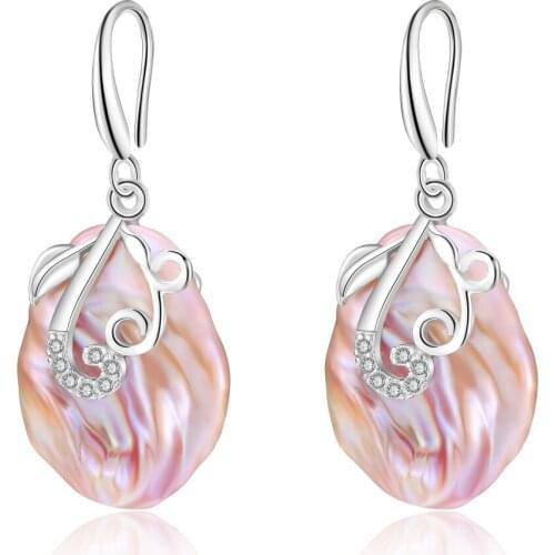 Ambrum Valentines Day Copper Women Earrings,Freshwater Pearls Stud Earrings,White Cultured Pearls Zircon Jewelry Dropshipping