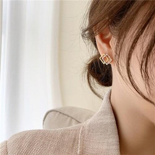 New Womens earrings Double square pearl Stud eardrop earring for women jewelry fashion female jewelry korean cherry earrings