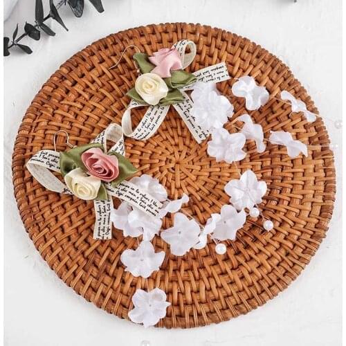 Korean Style Female Fashion Yarn Fabric Flower Bowknot Drop Earrings For Women Girls White Flower Tassel Dangle Earring Gifts