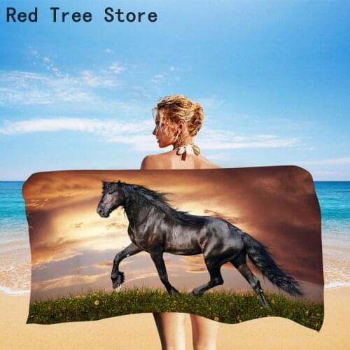 Running Horse Animal Design Beach Towel Summer Vacation Bathroom Blanket Swimming Custom Cover Kids Gift Polyester Quick Dry Mat