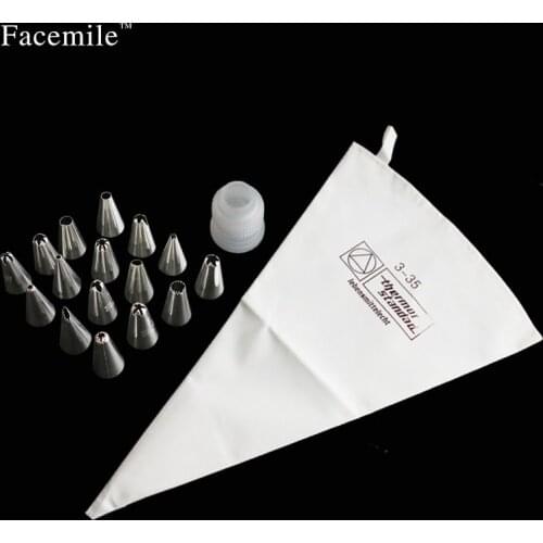 18Pcs Converter + Icing Piping Cream Pastry Bag + 16 Stainless Steel Nozzle Set DIY Cake Decorating Baking Tools