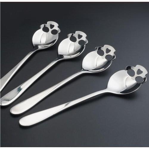 200pcs stainless steel sugar skull spoon Creative Cutlery dessert coffee scoop Long Handle candy teaspoon Kitchen tableware