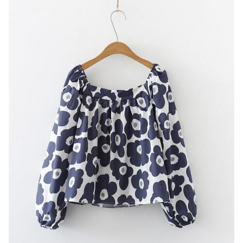 2020 Spring Autumn New Women Long Sleeve Floral Print Puff Ssleeve Loose Tops Shirts Casual Blouses Shirt