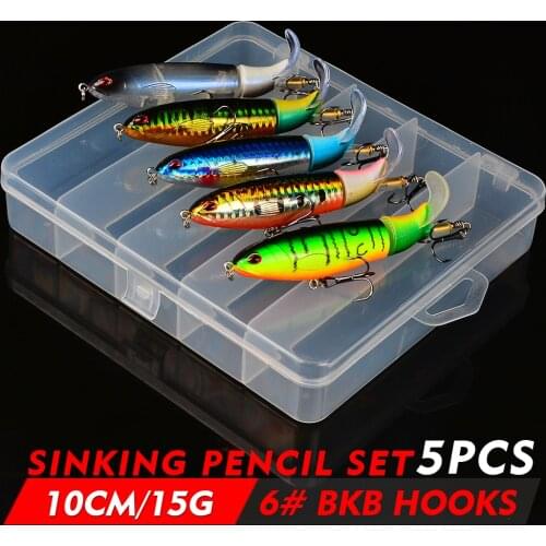 5PC Whopper Plopper Fishing Lure Set 15G 36G Topwater Popper Bait Rotating Tail Artificial Wobblers Fishing Tackle