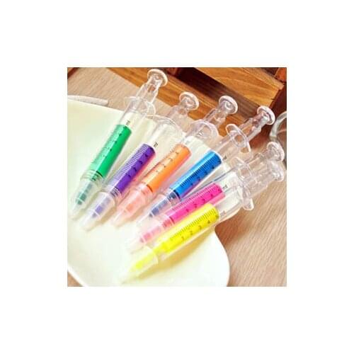 6 colors/a lot Creative Stationery Cute syringe Highlighter pen markers injection syringe Colorful pen novelty products 91