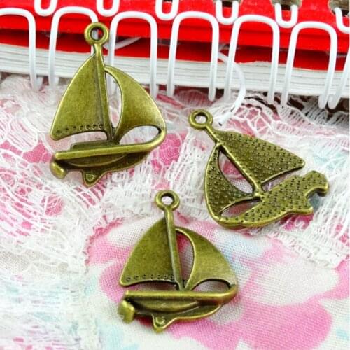 60pcs 17*24MM Antique Bronze Plated Charms Ship Boat Pendant Vintage DIY Findings Accessories