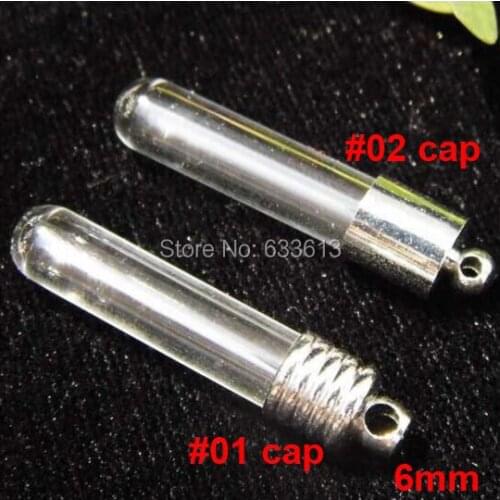 Free ship 300pcs/lot 6mm tube glass Vial Pendant (silver color cap &rubber plug/mini/charm/ rice/ bottle/miniature/vials)