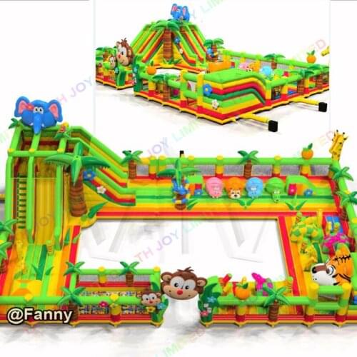 15x10m Giant Kids Inflatable Fun City Playground Inflatable Zoo Amusement Park Bounce House Jumping Castle With Slide