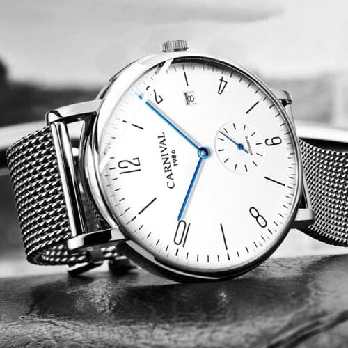 Carnival Automatic Mechanical Men Watch Brand Luxury Water-Proof Mesh Stainless Steel Band Self-Winding Man Casual Wristwatch