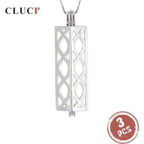 CLUCI 3pcs Big Silver 925 Pearl Cage Charms Pendant for Necklace Jewelry 925 Sterling Silver Women Pearl Pendant Locket SC203SB