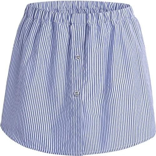 Women Layering Fake Top Lower Sweep Skirt Blue Striped A-Line False Hem Extender Q1QA
