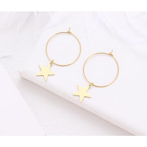 DOTIFI For Women Fashion Pentagram Earrings Best Selling Stainless Steel Gold Color Star Round Earrings Engagement Jewelry