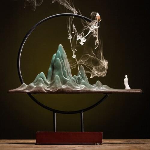 Backflow Incense Burner Creative Smoke Waterfall Fountain Mountains Water Agilawood Incense Living Room Decoracion Zen I60B