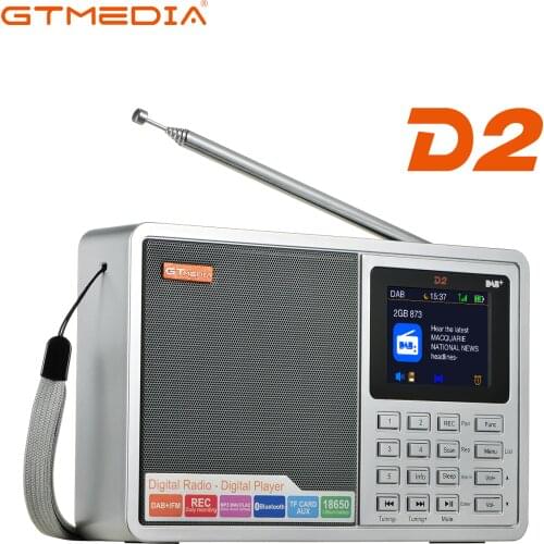 GTMEDIA D2 Portable DAB Radio Digital FM Radio Bluetooth Stereo Speaker MP3 Recording Earphone USB Rechargeable Alarm Clock