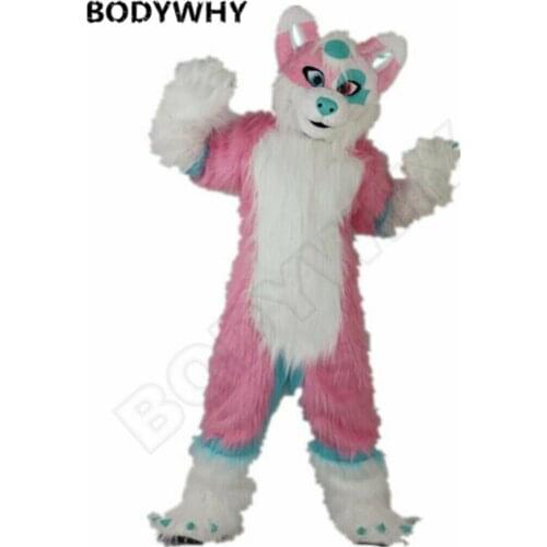 Husky Dog Fursuit Mascot Long Fur Pink Costume Fox Cosplay Fancy Dress Adult New Anime Special Clothing Gifts Novelty Style