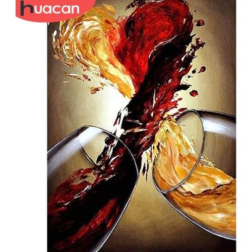 HUACAN Diamond Art Painting Wine Cup House Decoration Mosaic Embroidery Red Wine Cross Stitch Wall Stickers