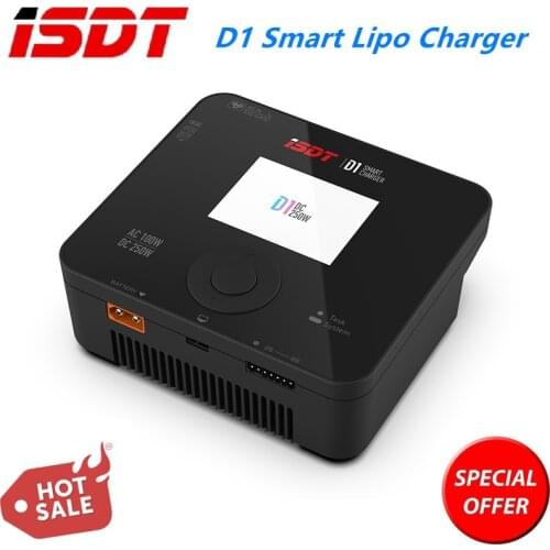 ISDT D1 AC 100W DC 250W 10A Dual Channel Smart Lipo Charger Discharger for 1-6S Lipo Battery for RC FPV Drones Drone Quadcopter