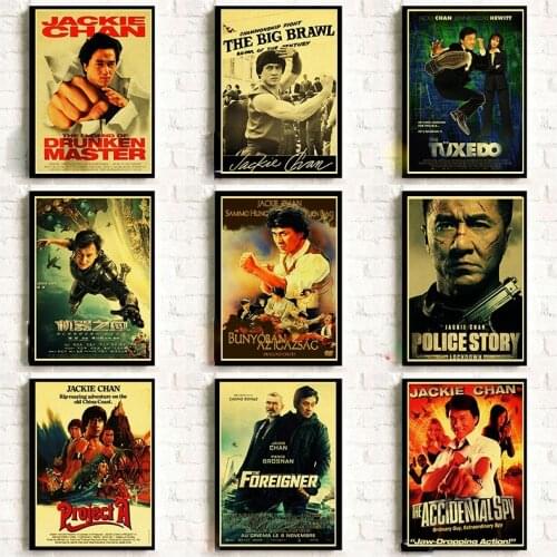 Canvas Painting Famous Actor Jackie Chan Movie Retro Poster and Print Home Decor Vintage Wall Art for Home Living Room Bar Decor