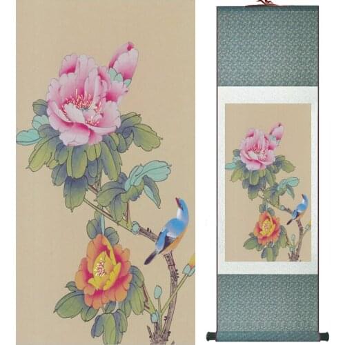 Chinese ink painting Traditional Birds and flower Painting Spring Ink wash painting silk scroll birds and flower painting