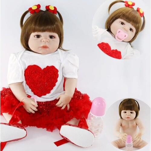 23inch Full Silicone Reborn Girl Baby Doll Toys handmade npk toys bebe Toddler Babies Dolls Bathe Toy Play House Toy Doll