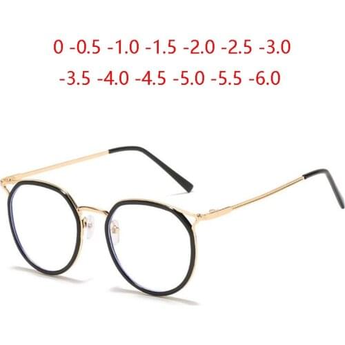 Literary Students Myopia Glasses Finished Metal Cat Eye Short-sight Eyeglasses Prescription 0 -0.5 -1.0 -1.5 To -6.0