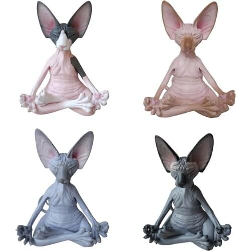 Meditating Canadian Hairless Cats Decor Ornaments Resin Yoga Zen Hairless Cat Figurines Home Desktop Decorations Garden Statues