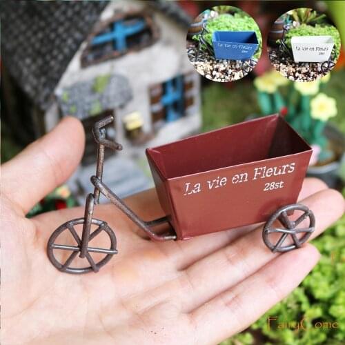 Miniature Tricycle Fairy Garden Ornaments Mini Plant Pot Metal Craft Miniature Garden Decoration Accessories Wagon